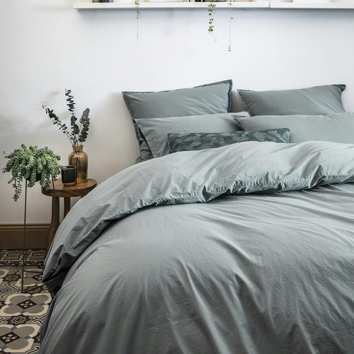 CÉVENNES - Drap housse en percale de coton vert d'eau 140x200