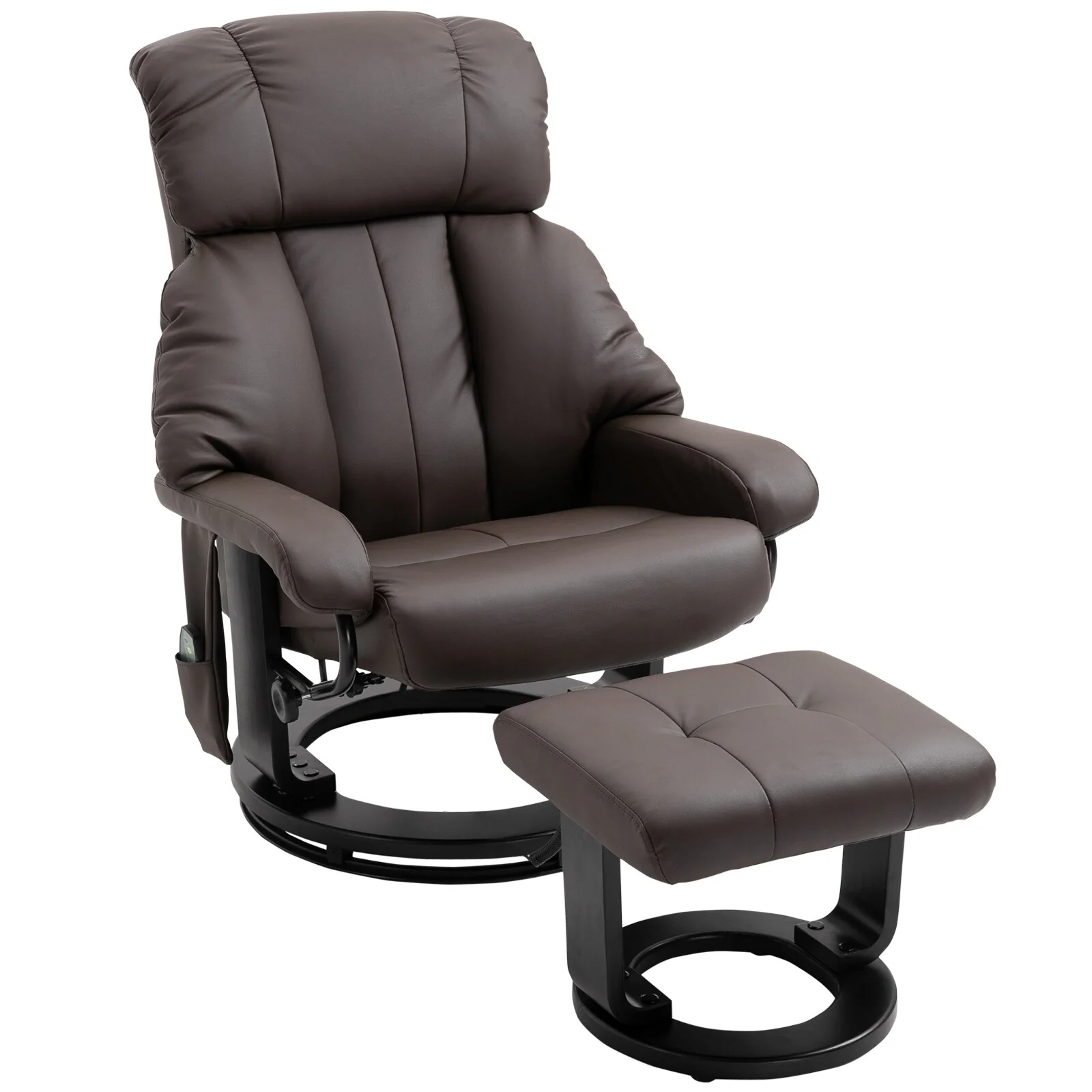 PU Leather Reclining Massage Chair with Ottoman, 360° Swivel Base, and Remote-Controlled Vibration