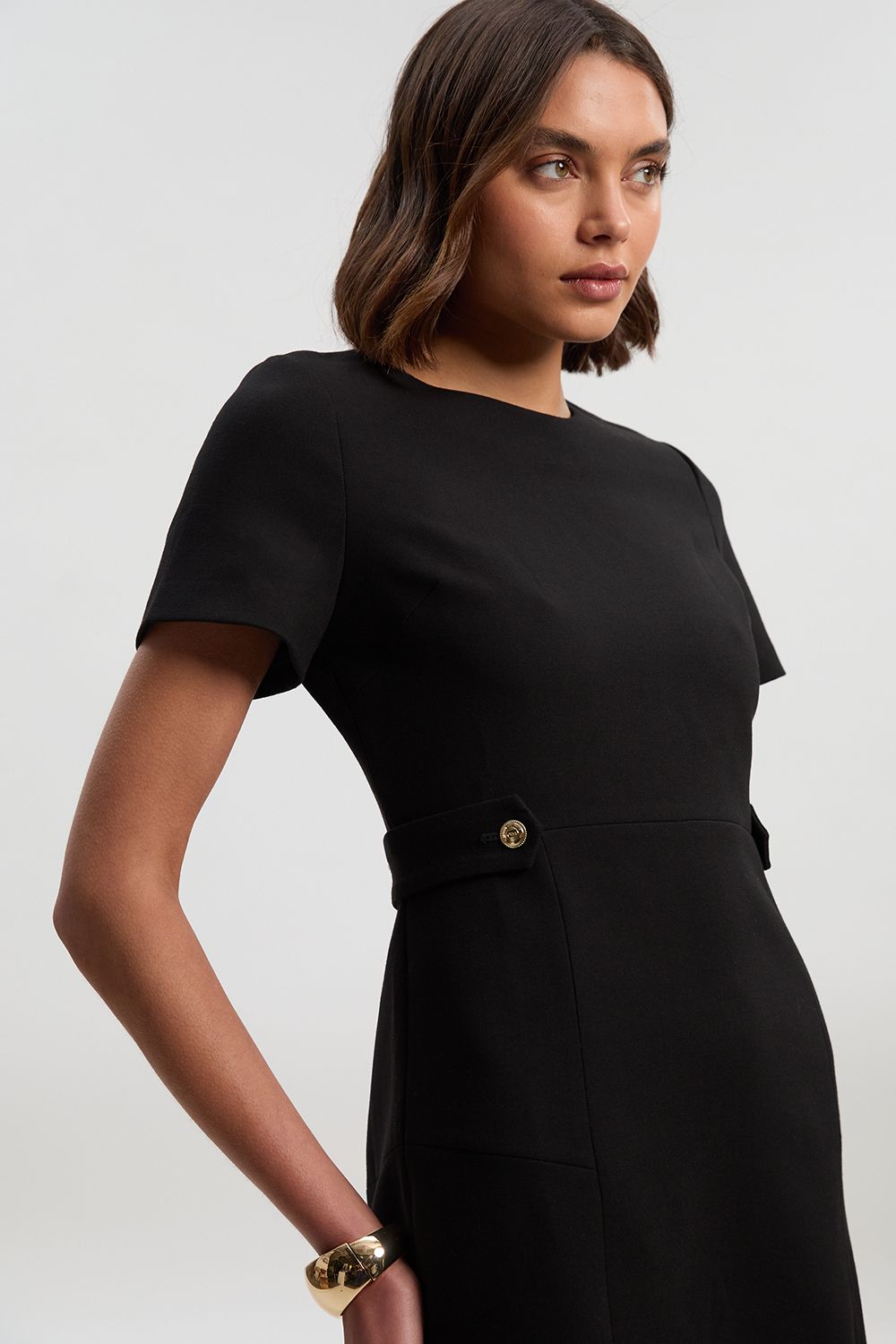 KarenMillen Petite Compact Stretch Essential Waist Tab Detail Tailored Mini Dress