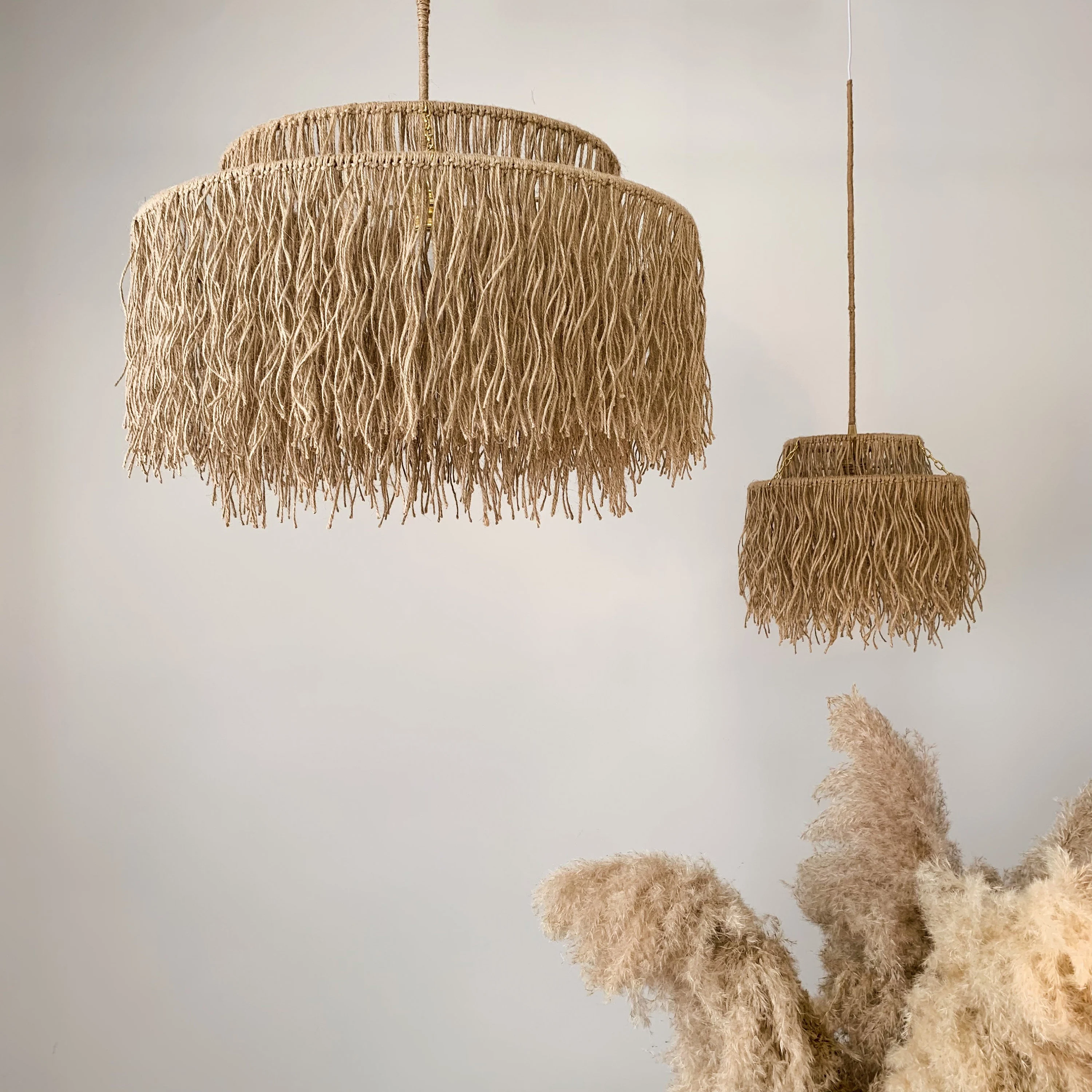 Boho Pendant Light, Jute Fringe Chandelier, Naturalistic Ceiling Lighting, Beach Style Light Fixture