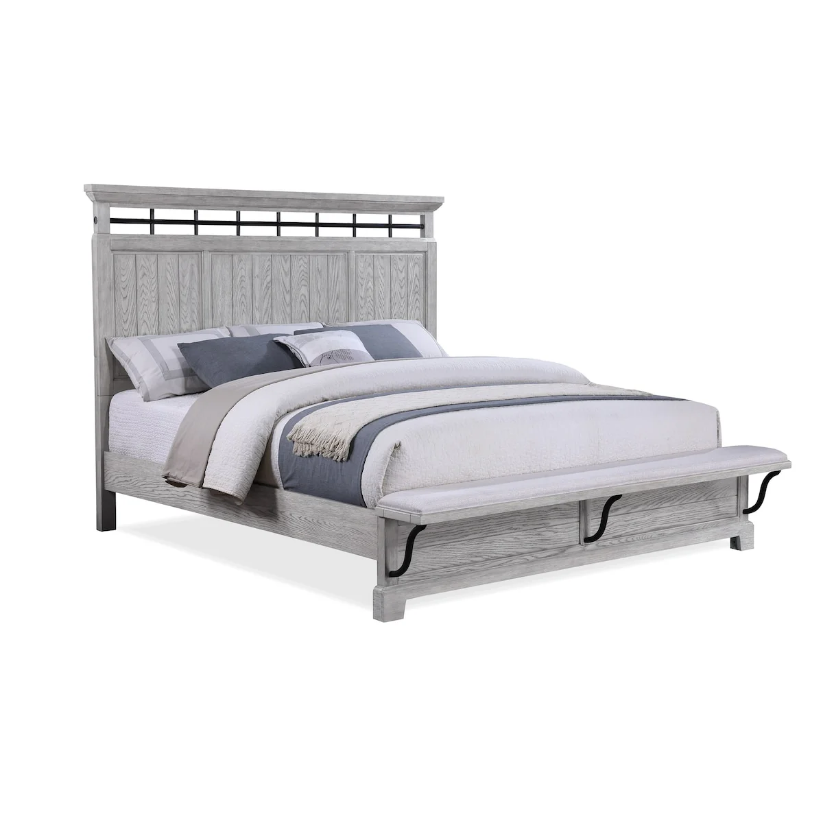 Debra 3 Piece Gray Panel Bench Footboard Bedroom Set