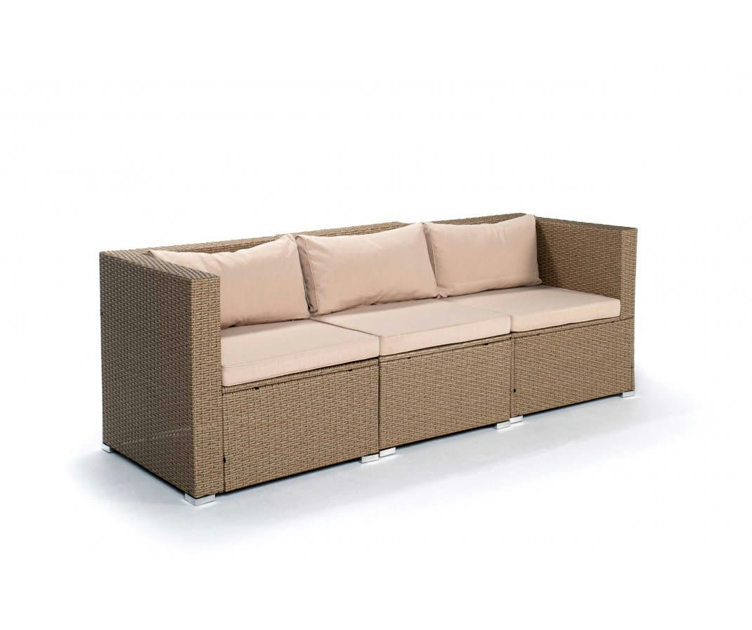 BAHAMAS - Salon de jardin Canapé Triple 3 Places Beige Rotin Synthétique