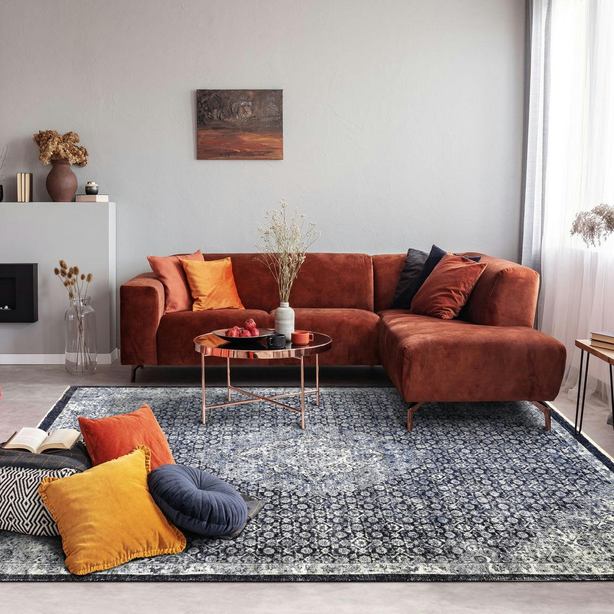 PERSIAN - Tapis extra-doux motif médaillon vintage bleu 160x230