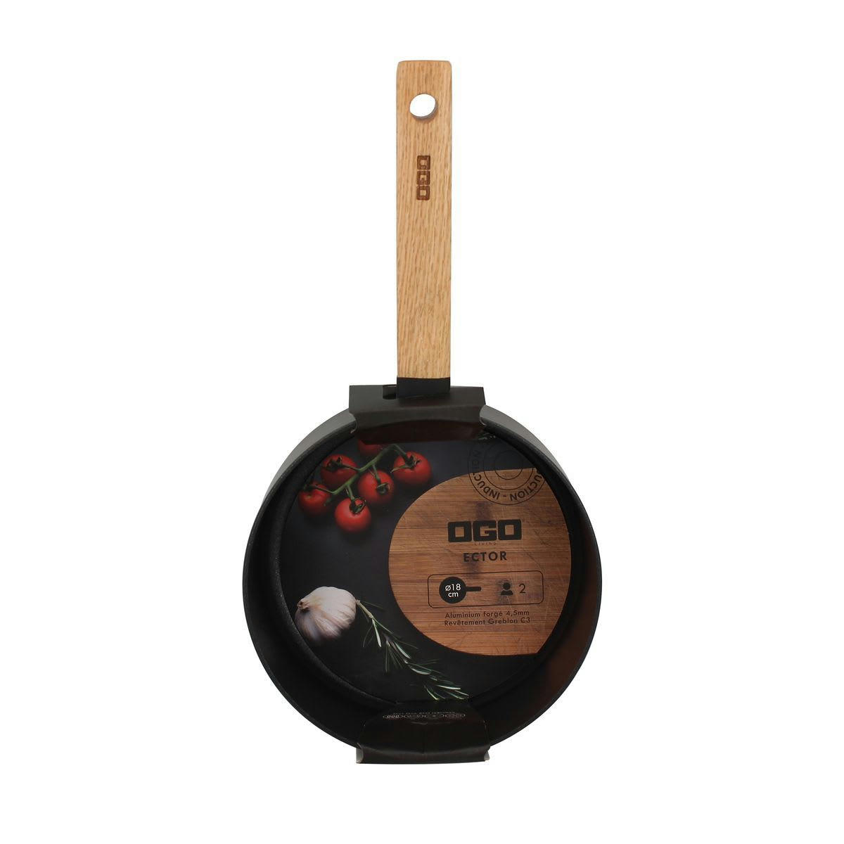 ECTOR - Casserole en aluminium et poignée en bois Ø18cm - compatible induction
