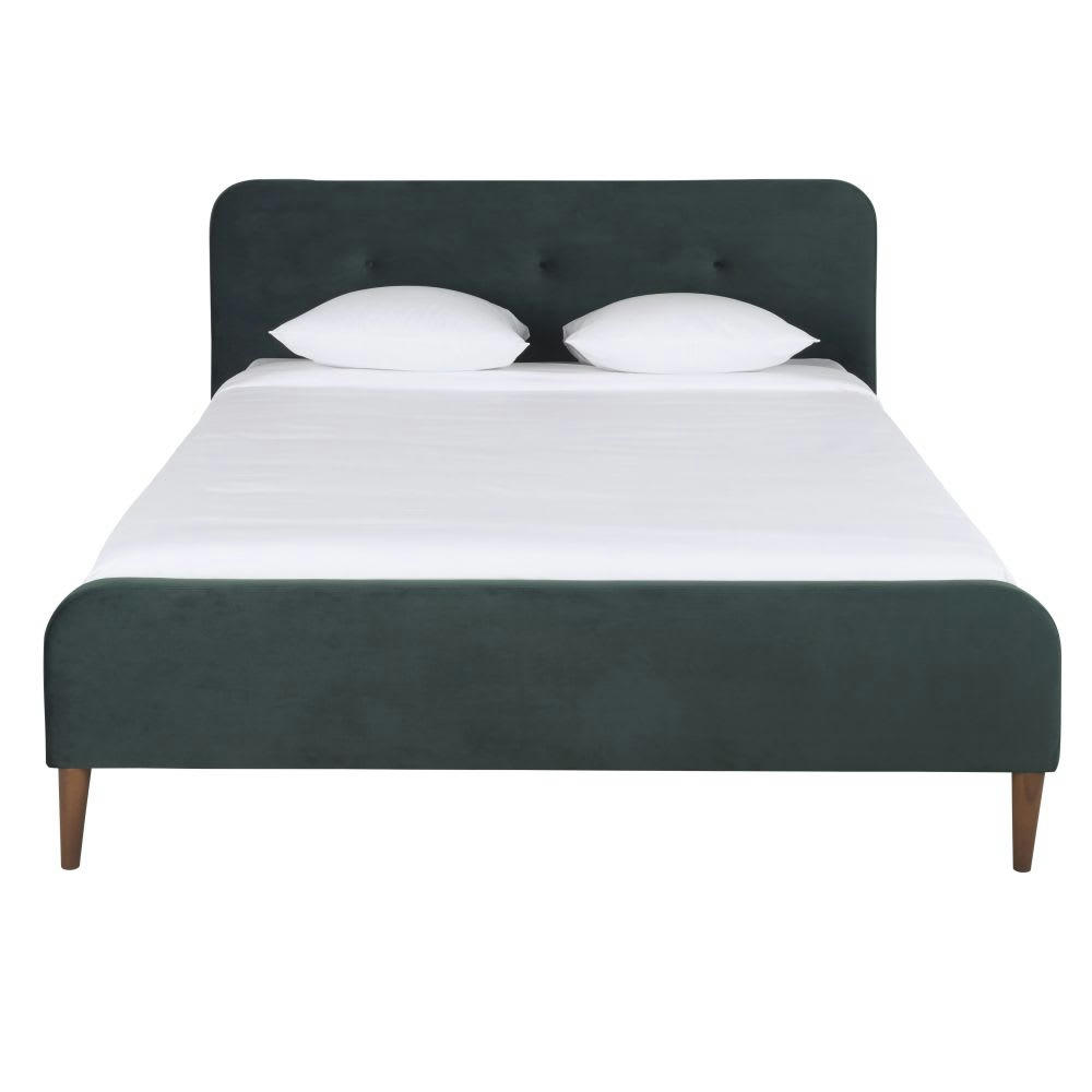 Adezz - Lit vintage 160x200 avec sommier à lattes en velours vert foncé, OEKO-TEX®