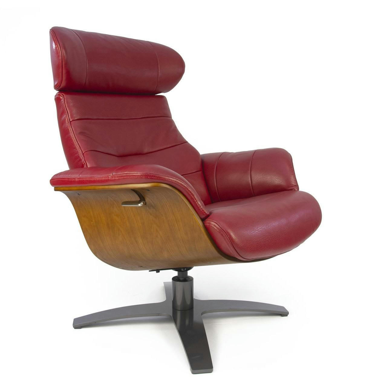 VÉGA - Fauteuil en cuir et bois chêne naturel - Cuir Rouge