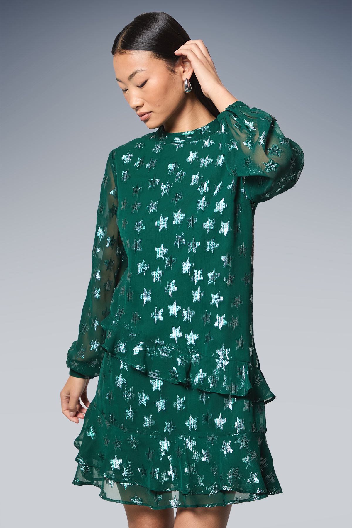 Dorothy Perkins Petite DP Luxe Star Jacquard Ruffle Shift Mini Dress