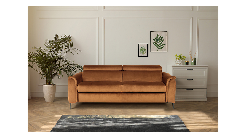Sofa trzyosobowa Venus rozkładana z regulowanymi zagłówkami pomarańczowa