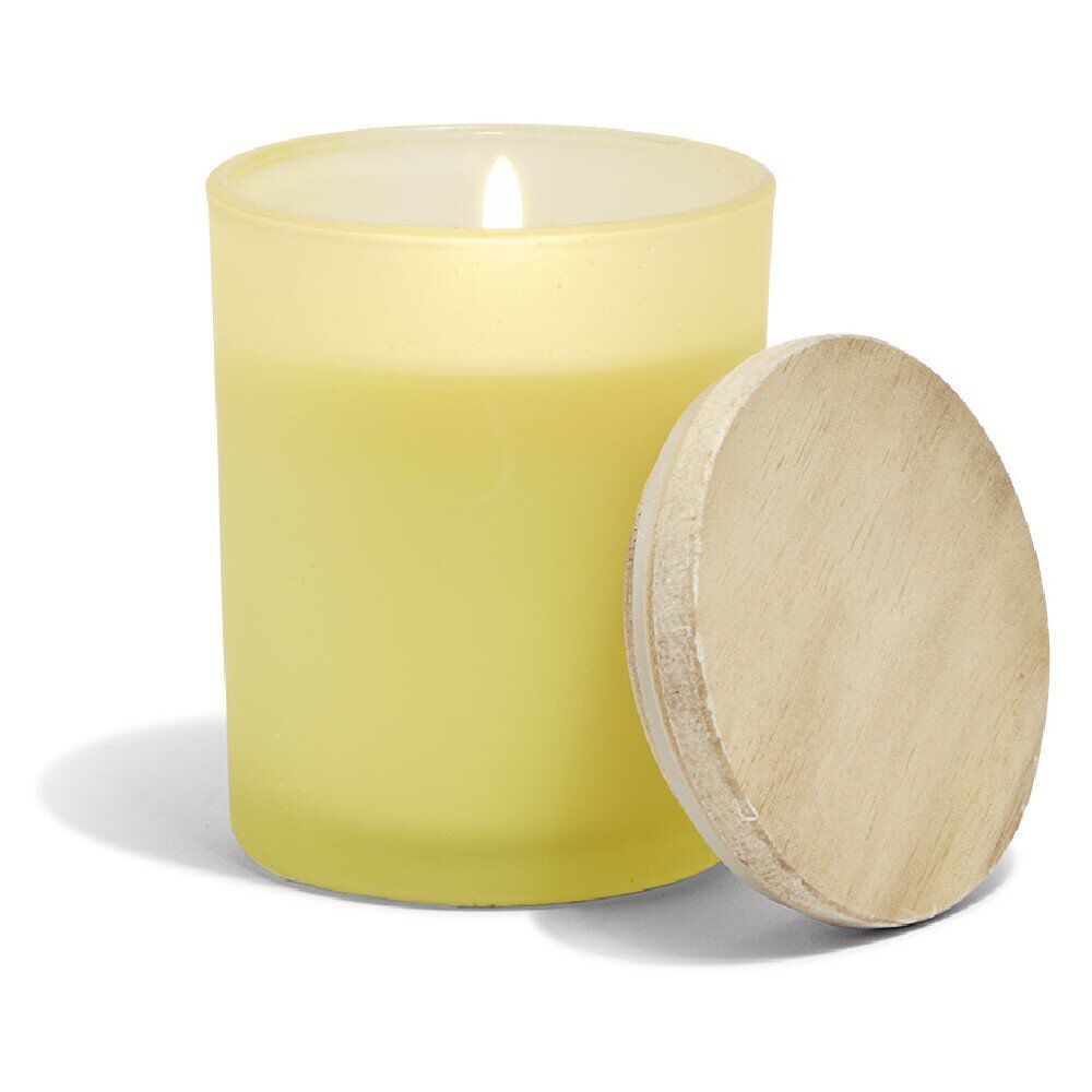 Bougie citronnelle couvercle bois verre jaune Ø7xH8,5cm