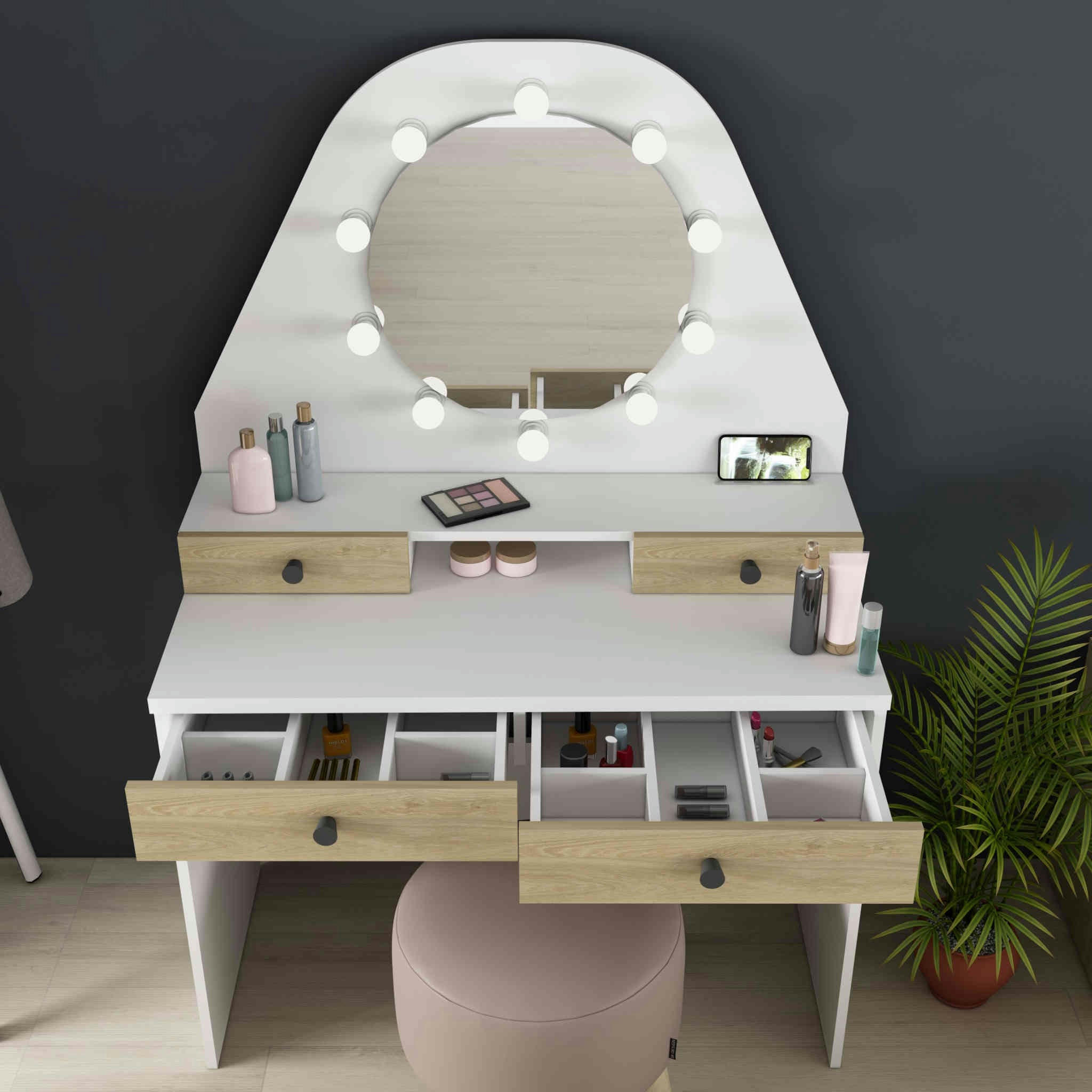 - Coiffeuse enfant avec miroir en bois blanc