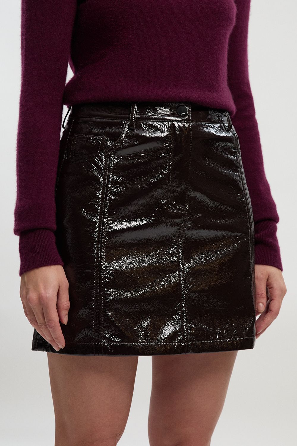 KarenMillen High Shine Faux Leather Mini Skirt
