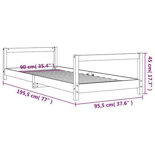NNEVL Kids Bed Frame White 90x190 cm Solid Wood Pine