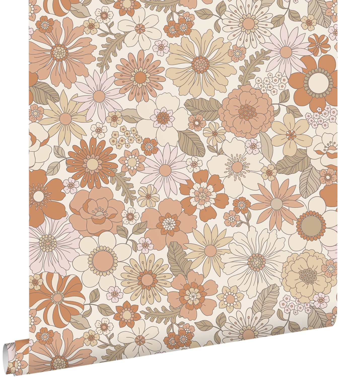 ESTAhome behang retro bloemen terracotta en lichtbeige - 53 cm x 10.05 m - 131247