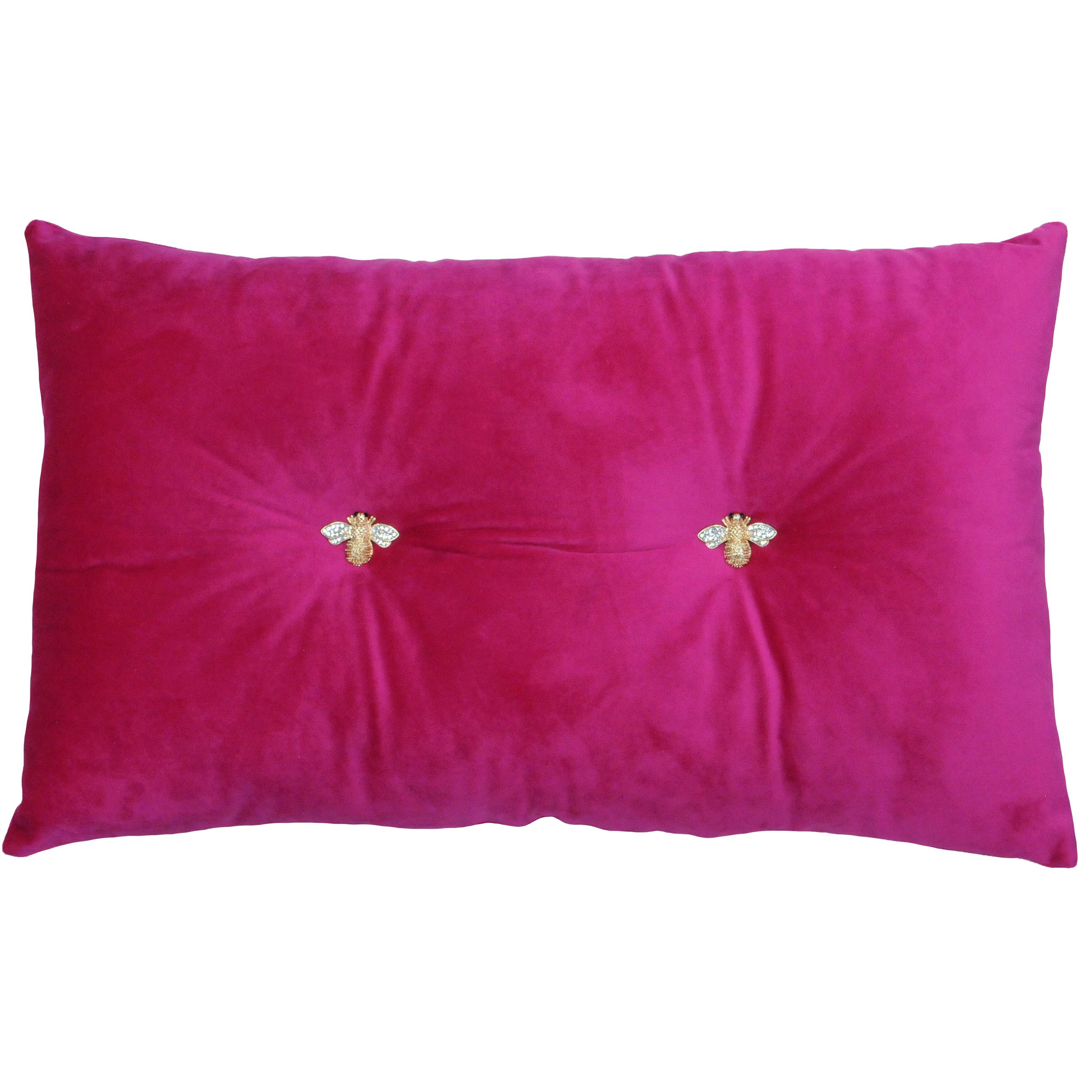 Paoletti Bumble Bee Embroidered Buttoned Velvet Ready Filled Cushion
