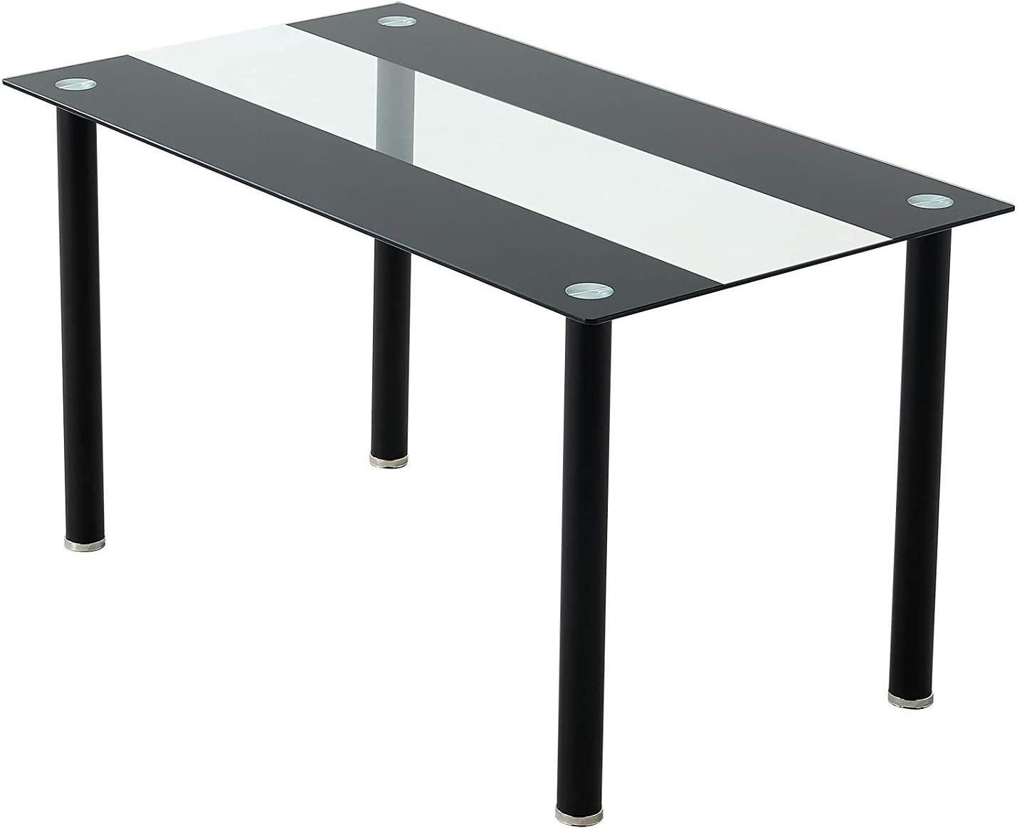 KOSY KOALA Dining Table and 6 Chairs Black Clear Glass 6 Leather Black Chairs