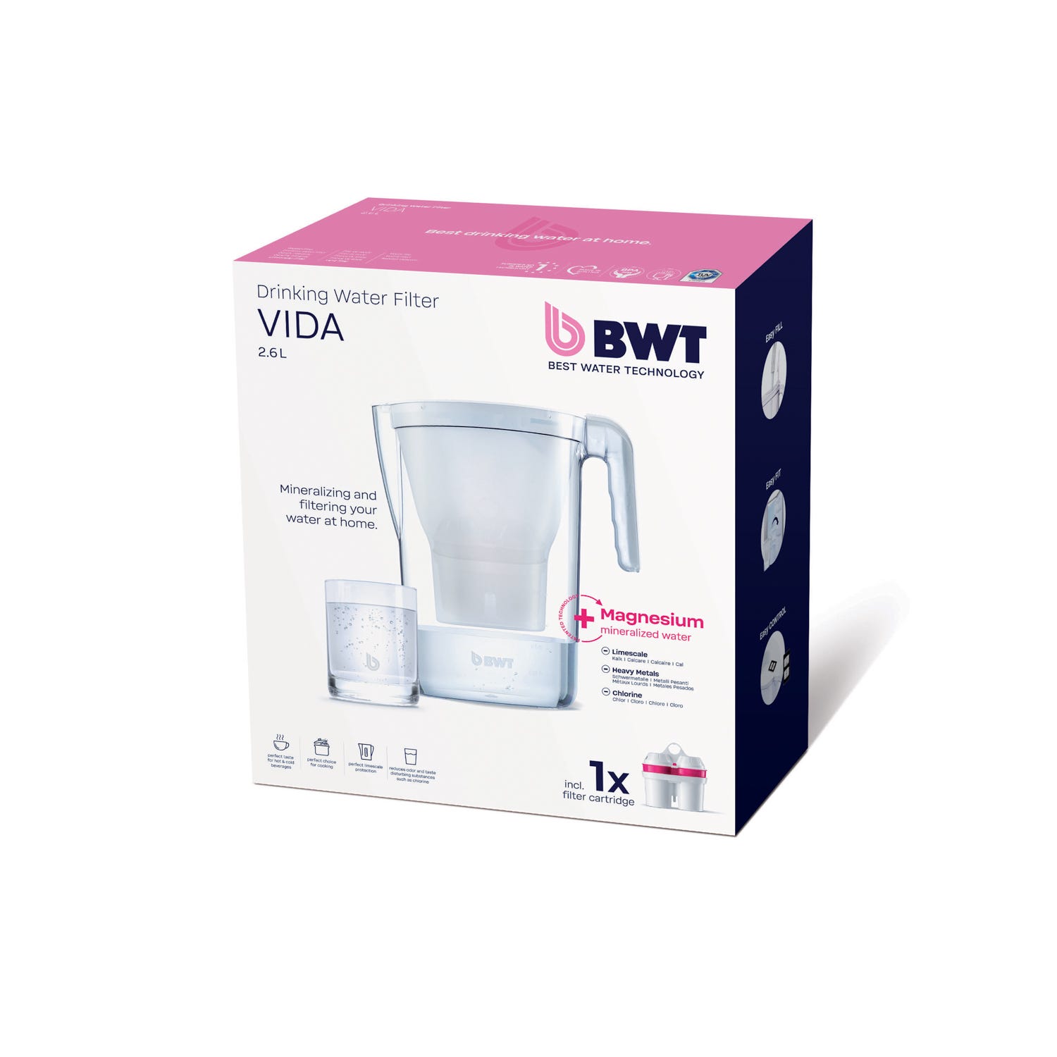 Caraffa filtrante 2,6 litri con timer manuale Vida bianca BWT