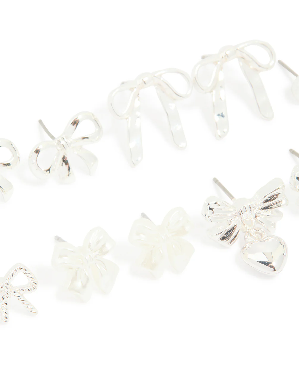 Silver Pearl & Bow Mixed Stud Earrings 8-Pack