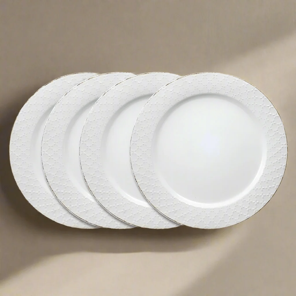 French Lace Set of 4 White Dinner Plates