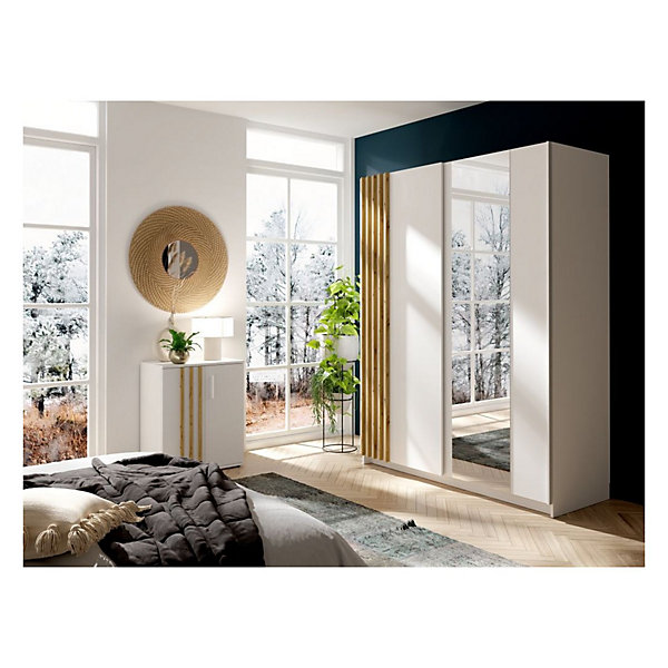 Commode VARIA - 2 Portes - Design moderne coloris blanc et chene artisan