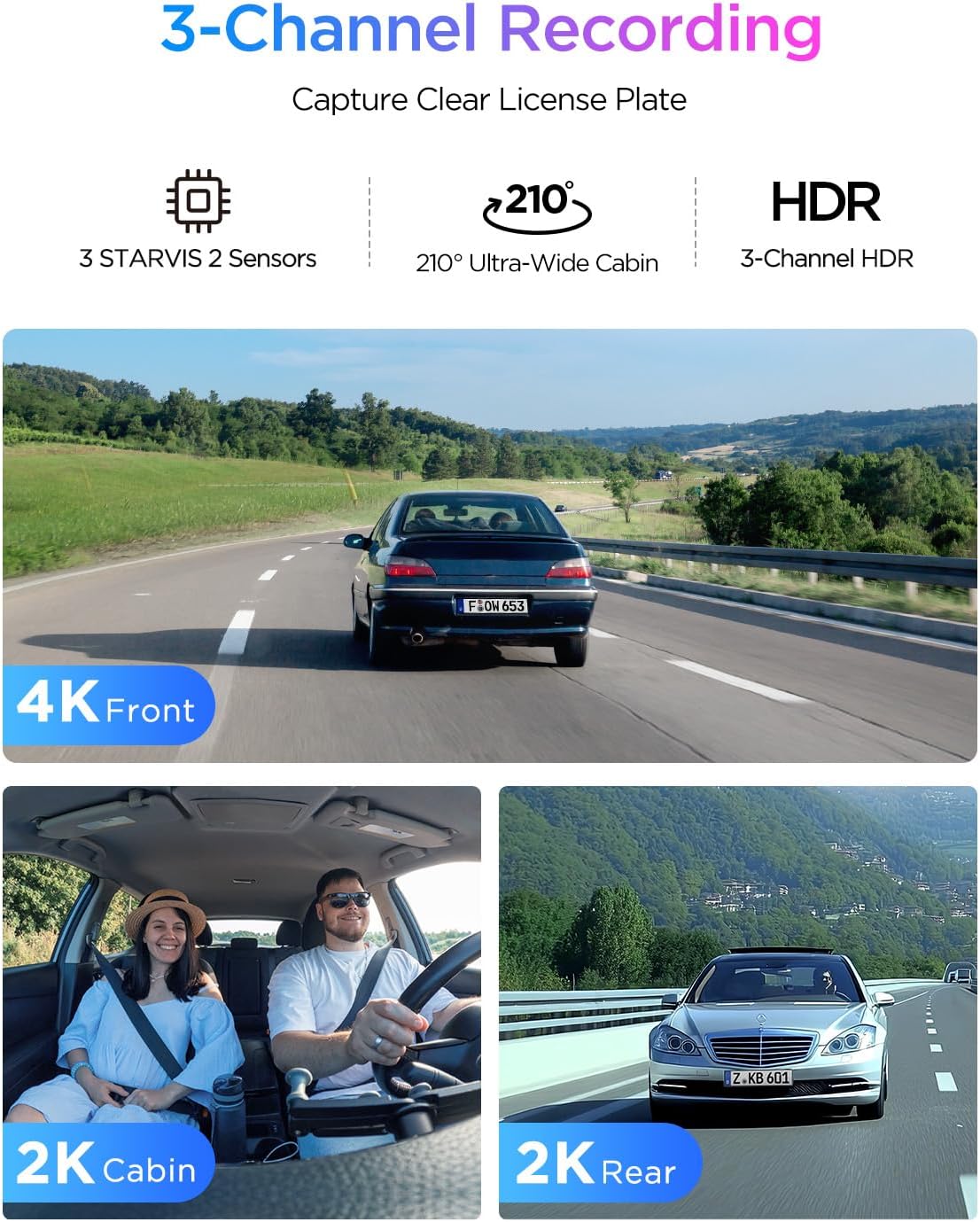 VIOFO A329S 4K 3 Channel Dash Cam  4K Front + 2K Cabin Fisheye (210°) + 2K Rear  Power Saving Parking Mode  Wi-Fi 6 App Control  All-Channel STARVIS 2 Sensors  Supports up to 4TB SSD Storage