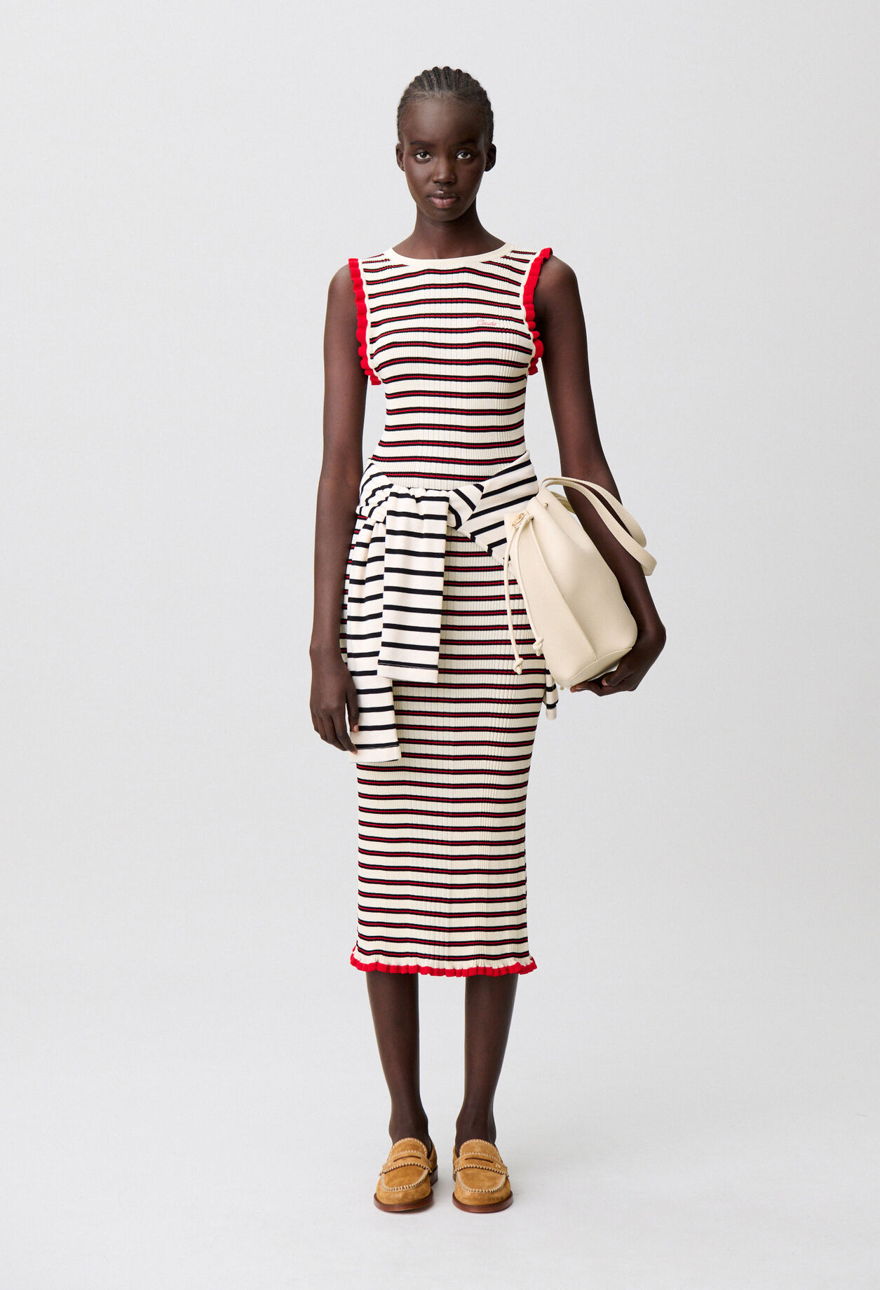 Robe midi sans manches rayures