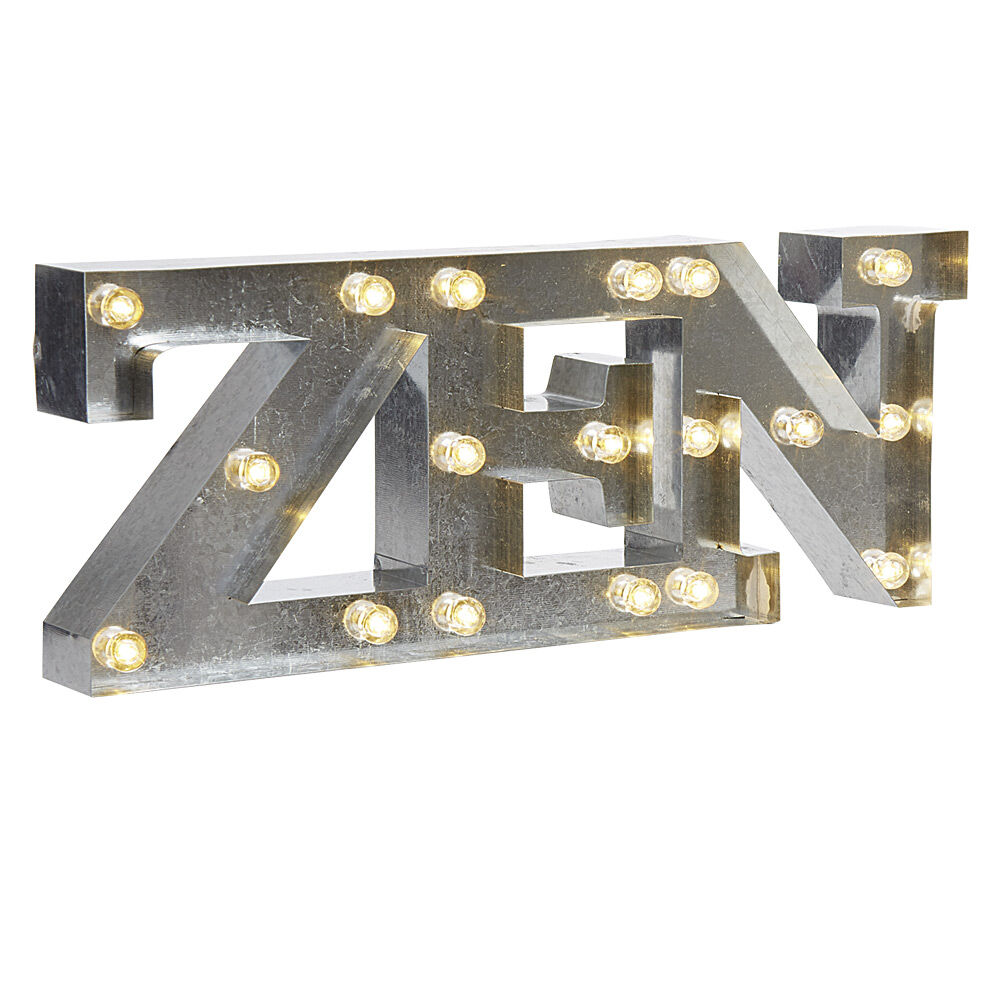 Décoration lumineuse LED mot ZEN effet zinc gris
