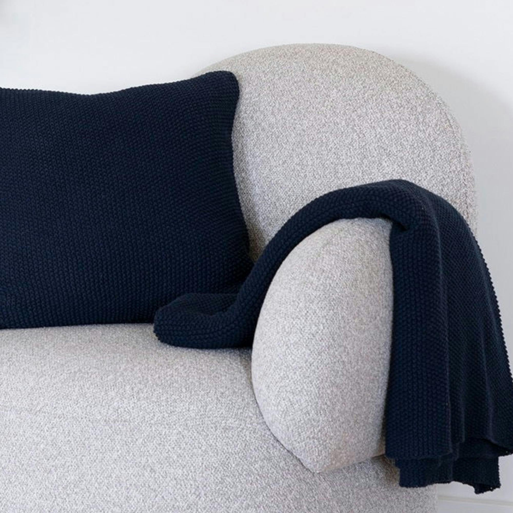 Plaid canapé bleu marine - maille de coton recyclé FALLON