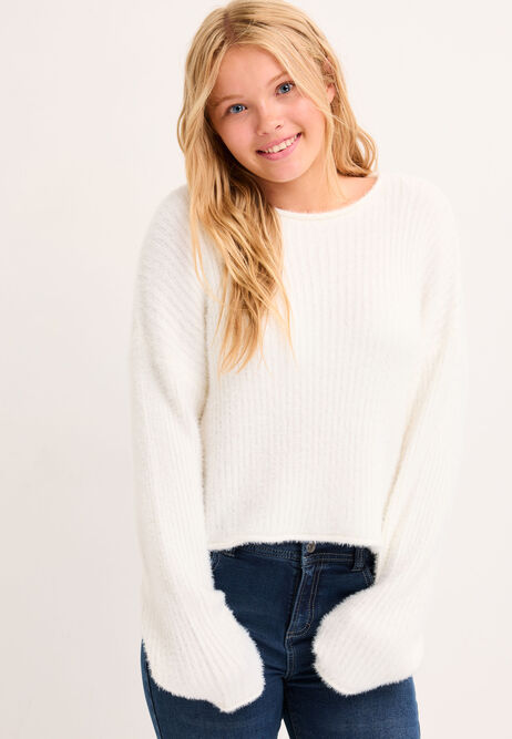 Older Girls Cream Ribbed Jumper