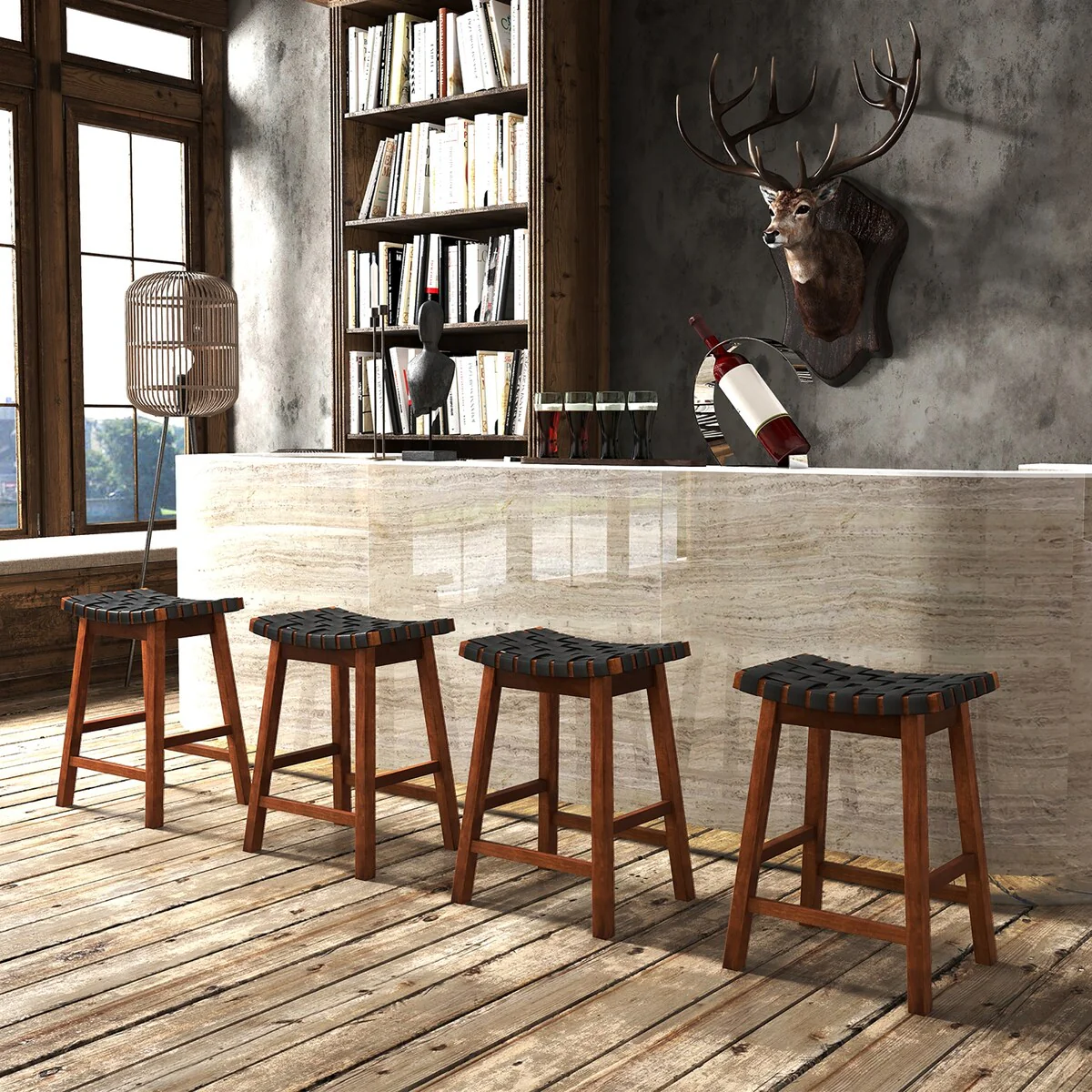 Gymax Saddle Stools Set of 4 25.5 Inch Counter Height Stools w/ PU