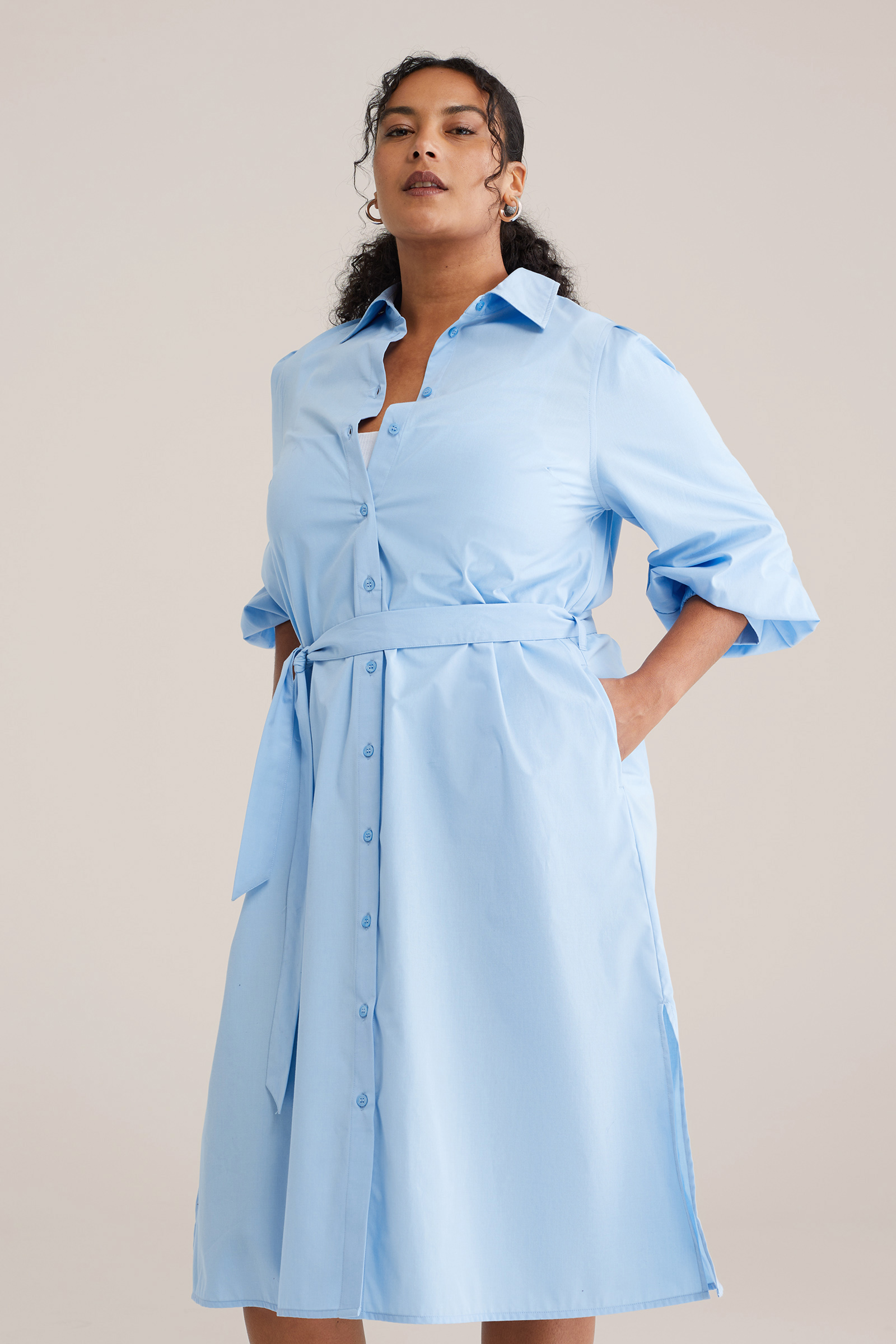 Dames midi overhemdjurk - Curve