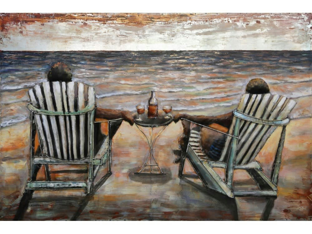 MÉTAL BRASS - Tableau relief en métal vacances en couple 120x80