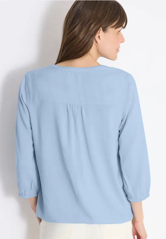 3/4-Arm Bluse mit Split Neck und Bändern