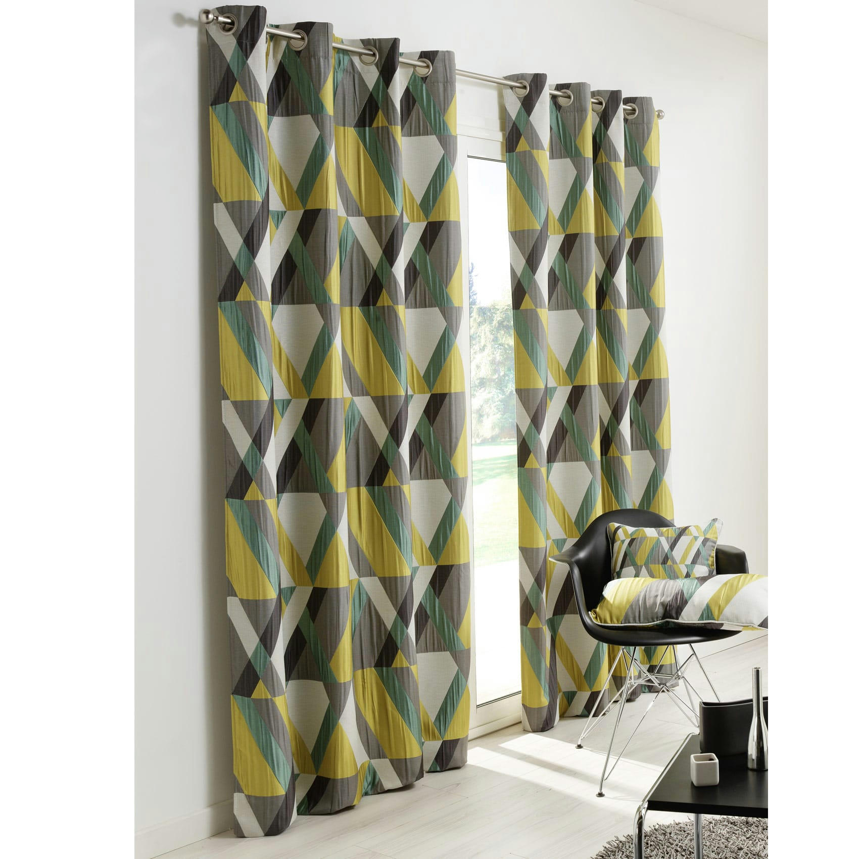 - Rideau d'ameublement géométrique polyester vert 140x260 cm