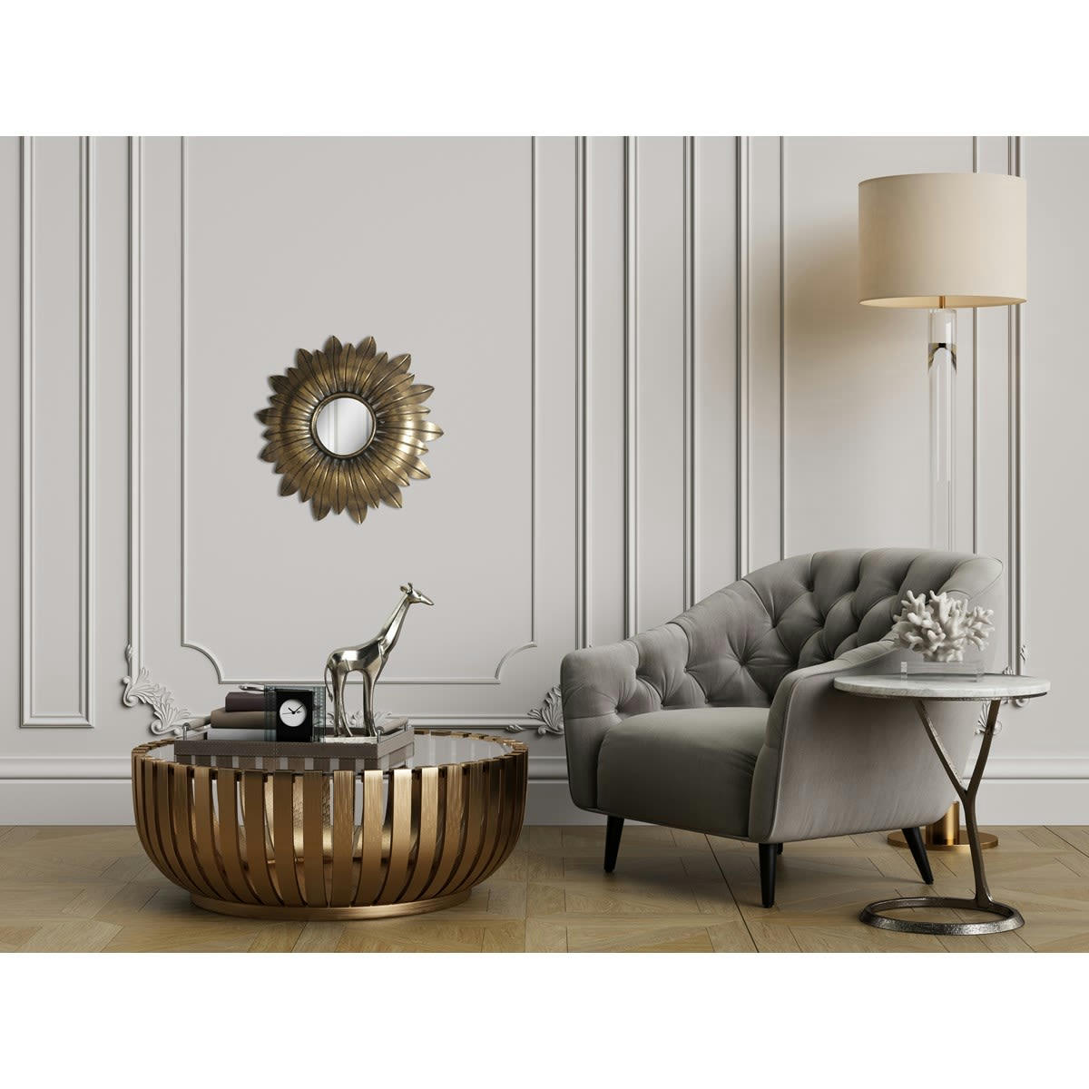 - Miroir soleil métal doré 43,5cm