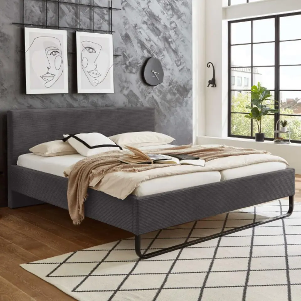 Tweepersoonsbed Velma 180x200cm ribfluweel - donkergrijs