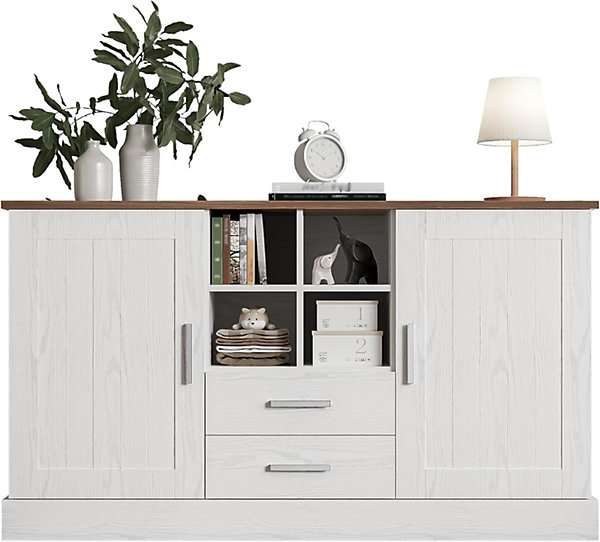 Buffet 140cm, Armoire de Rangement avec 2 Tiroirs et Portes,140x40x79.5cm, Blanc