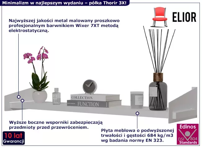 Półka ścienna z metalowymi wspornikami - Elvro
