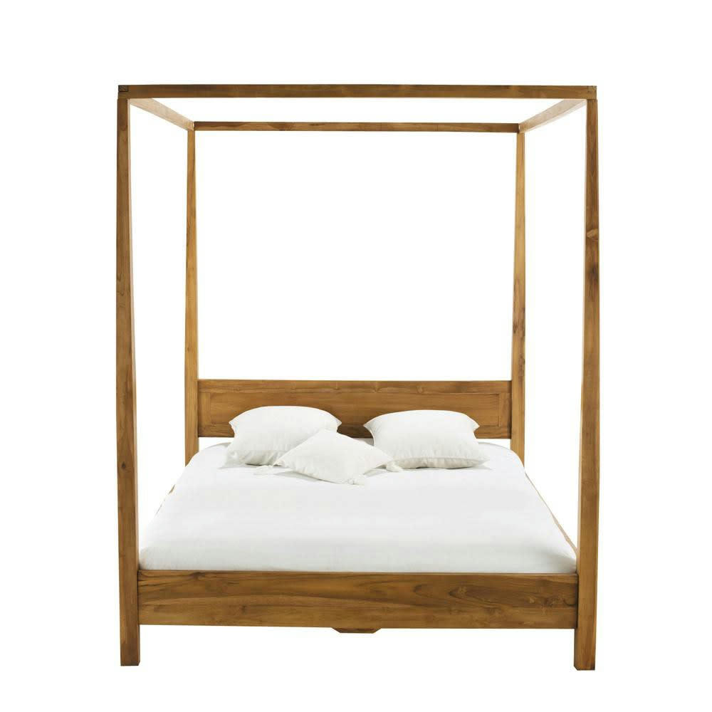 Amsterdam - Lit à baldaquin 160x200 en bois d'acacia avec sommier à lattes en bois de pin