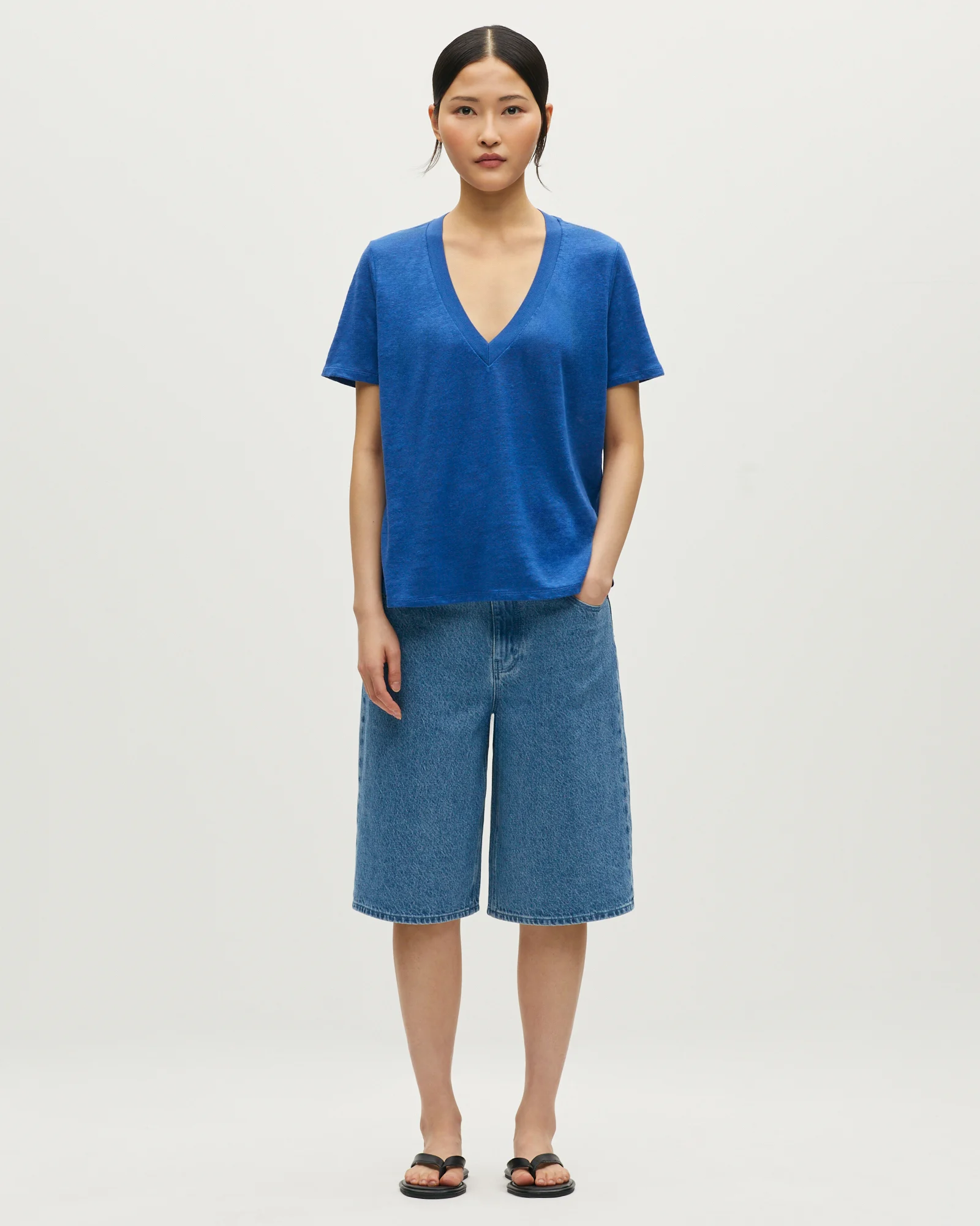 T-shirt col V en lin SARAH