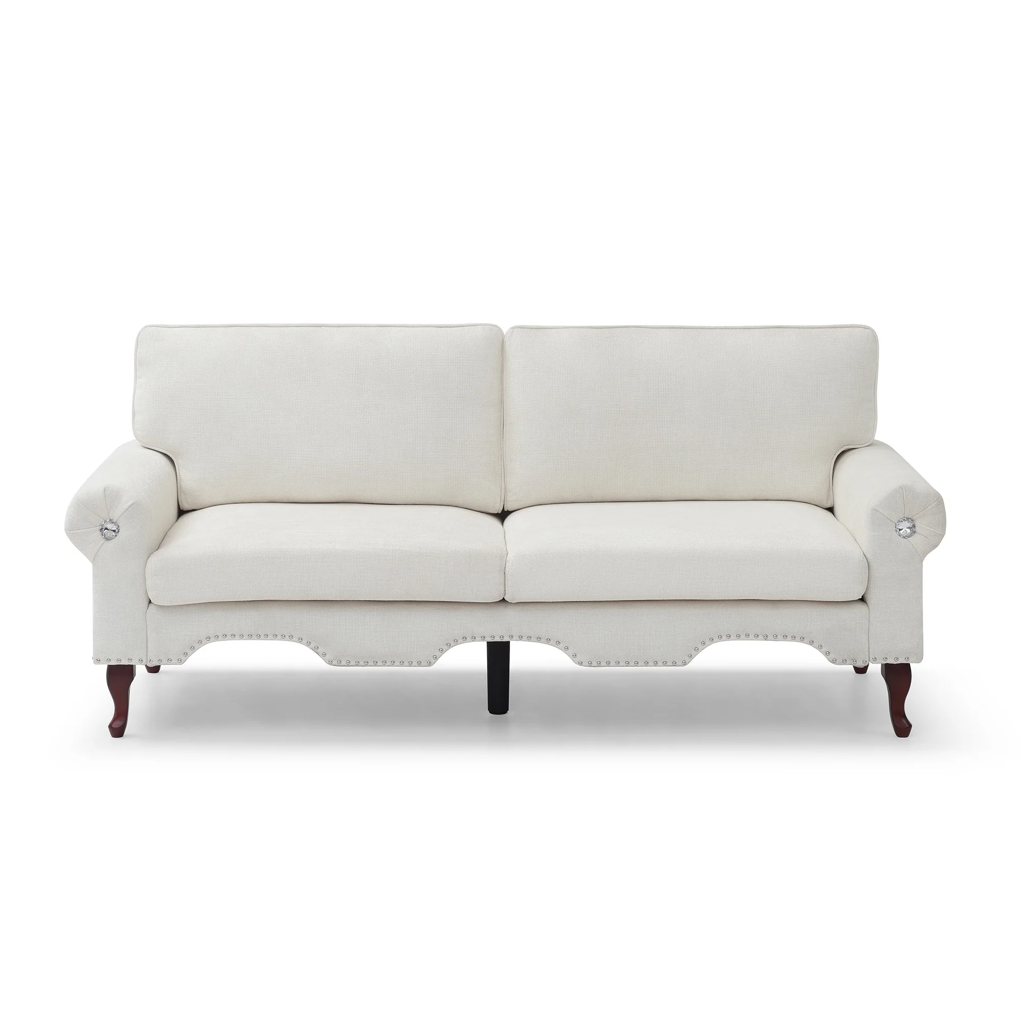 80 Linen 3-Seater Sofa with Crystal Button Accents