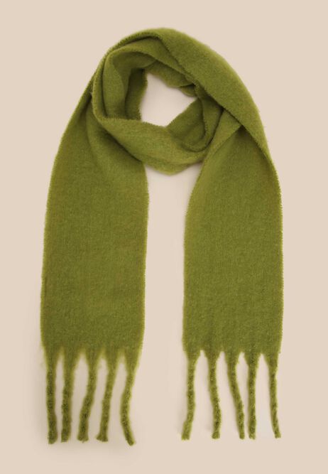 Womens Green Skinny Fringed Scarf