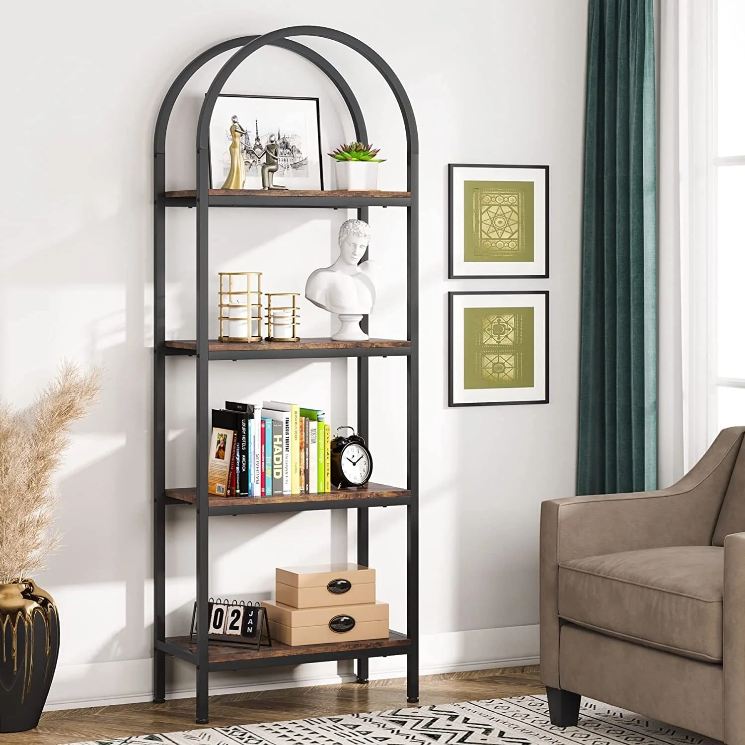 4-Tier Open Bookshelf, 70.8 Industrial Wood Bookcase Storage