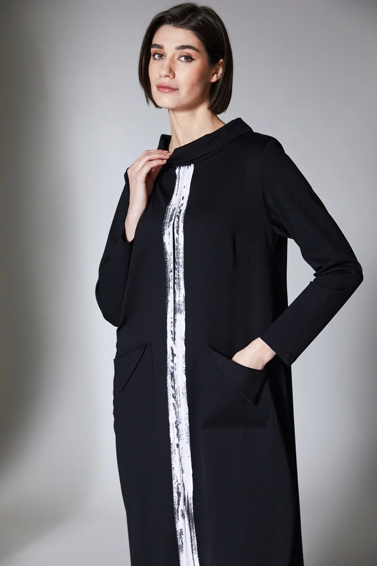 Black Brush Stroke Midi Dress