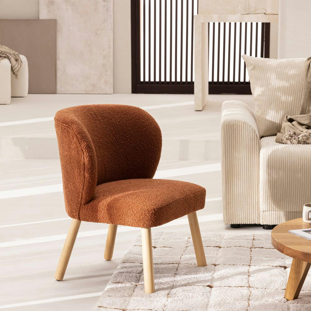 RAPH - Fauteuil en tissu bouclette et bois rouille