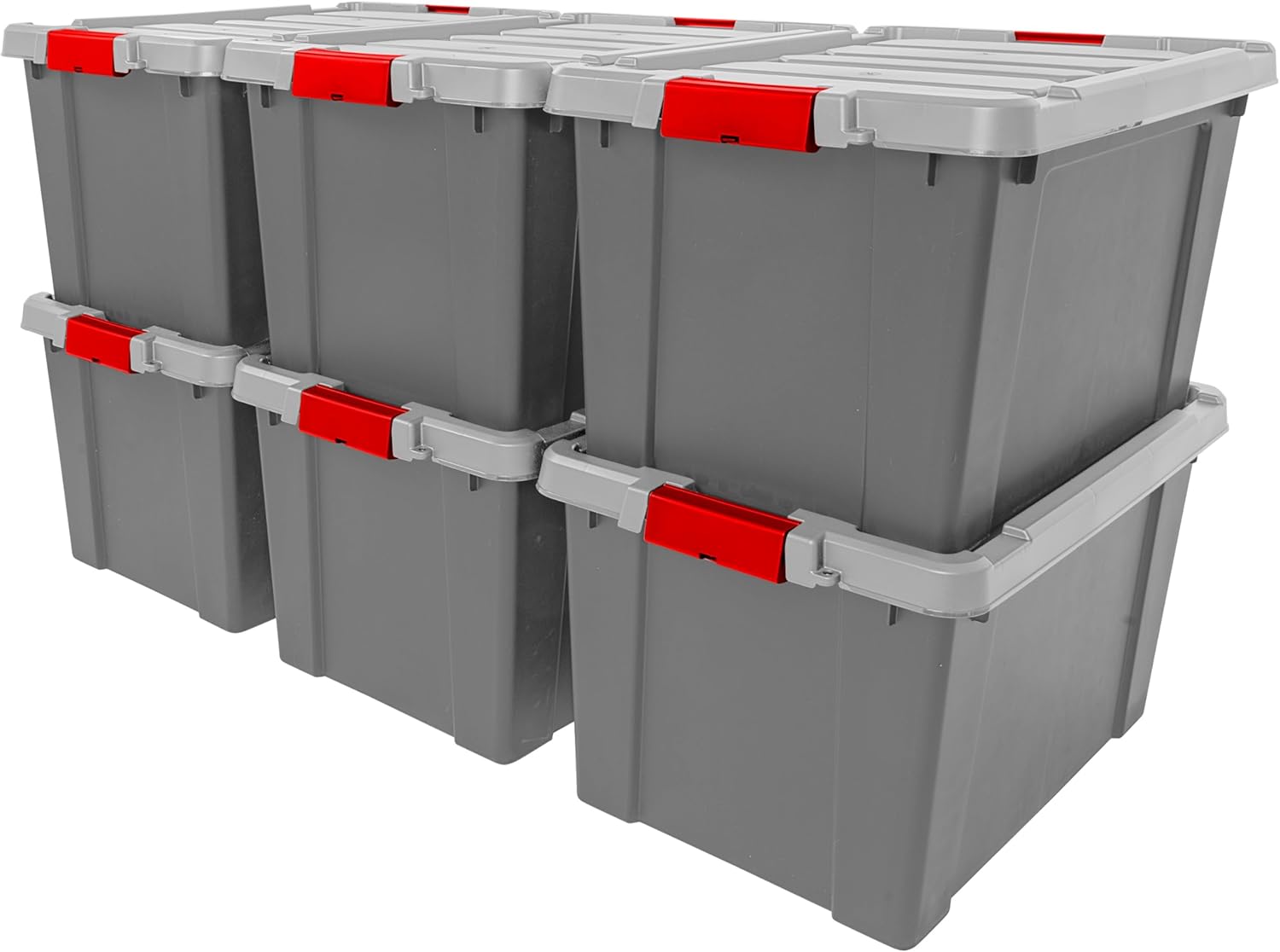 IRIS USA 20 Gallon Lockable Storage Totes with Lids, 6 Pack - Gray, Heavy-Duty Durable Stackable Containers, Large Garage Organizing Bins Moving Tubs, Rugged Sturdy Equipment Utility Tool Box