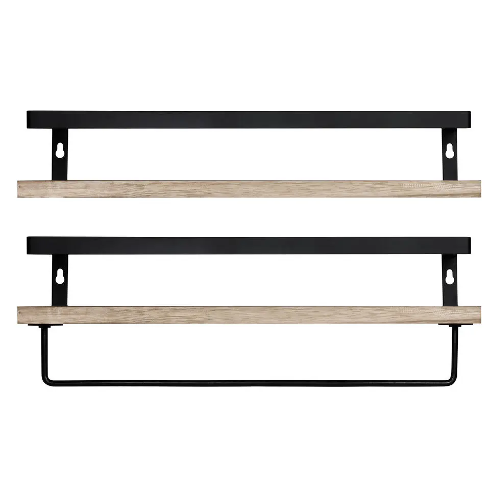 QUVIO Houten wandplank met metalen stang voor keuken