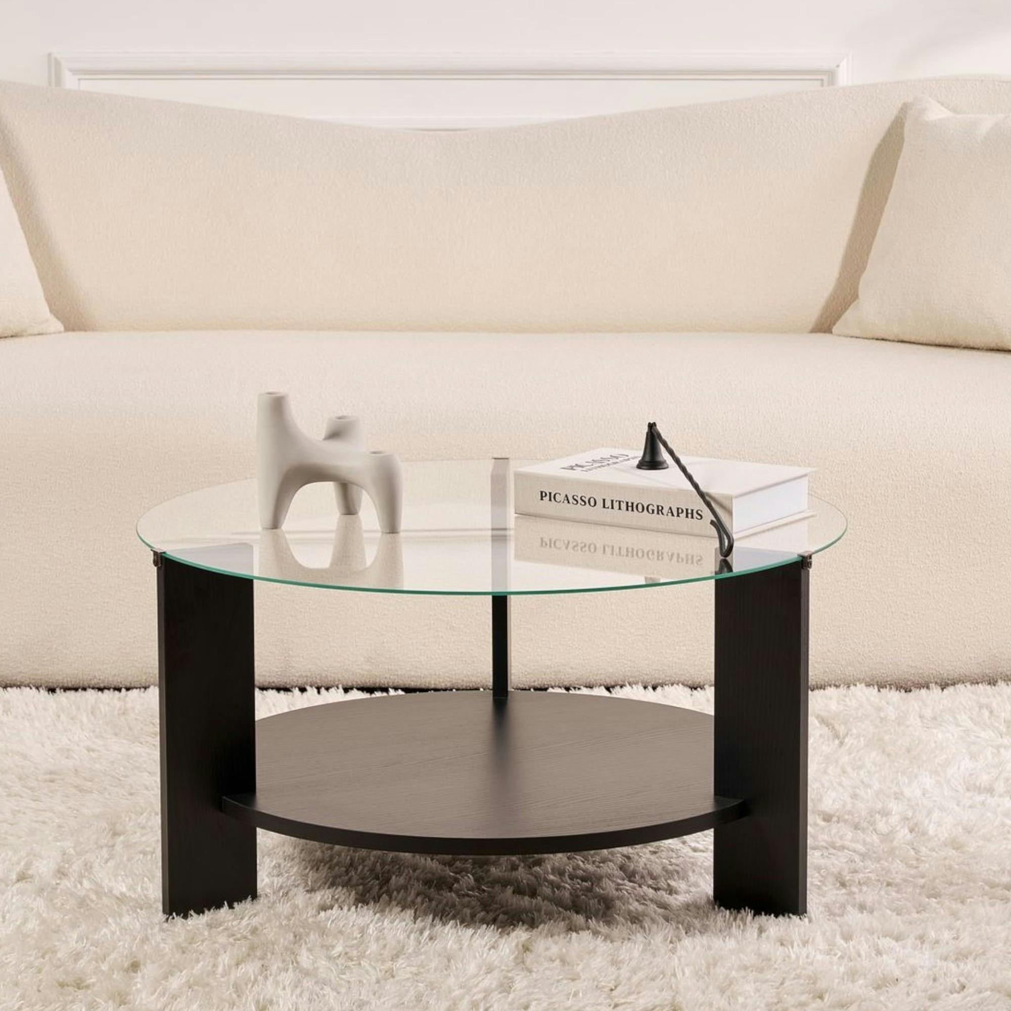 Table basse verre double plateau - effet bois noir SALTA