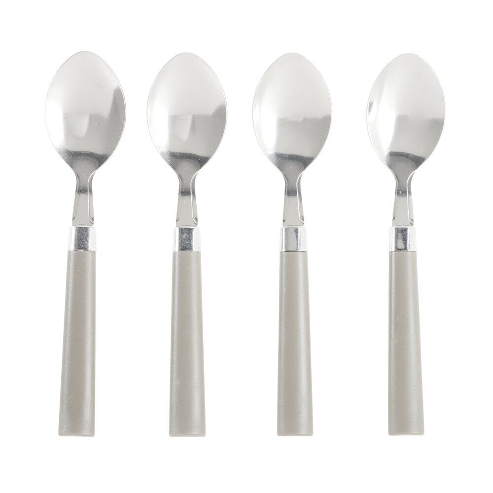 Cuillère à café acier x4 avec manche plastique gris L18cm