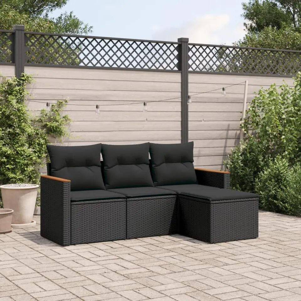 vidaXL - Loungeset - Zwart - Poly rattan - 4 stuks - Met kussens