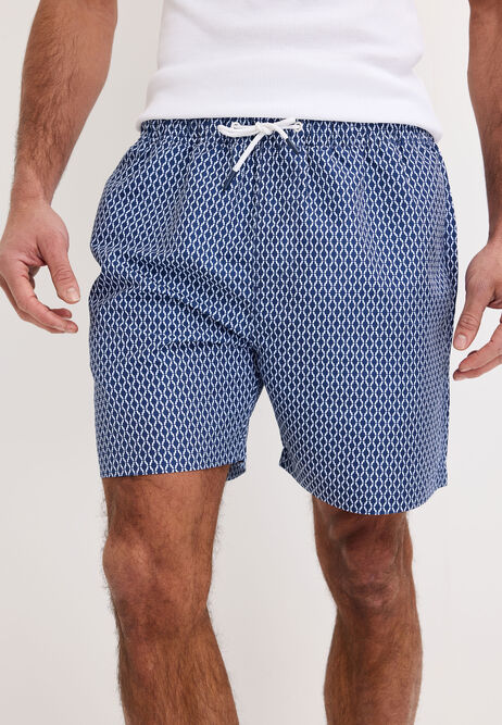 Mens Navy Geo Print Swim Shorts